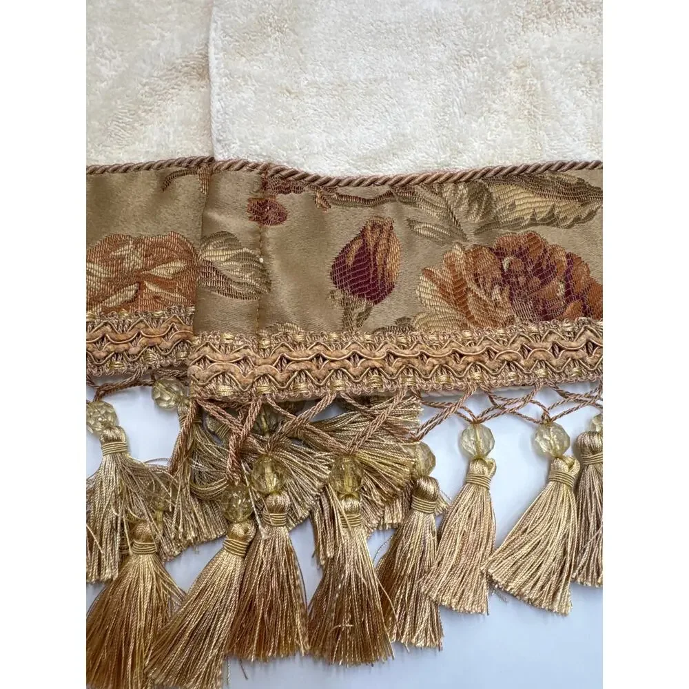 Croscill Ivory Decorative Tassel Guest Hand Towel Gold Fringe Traditional Bath